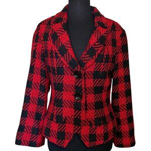 Coldwater Creek Red & Black Plaid Blazer Jacket Acrylic Blend Women's Size 12